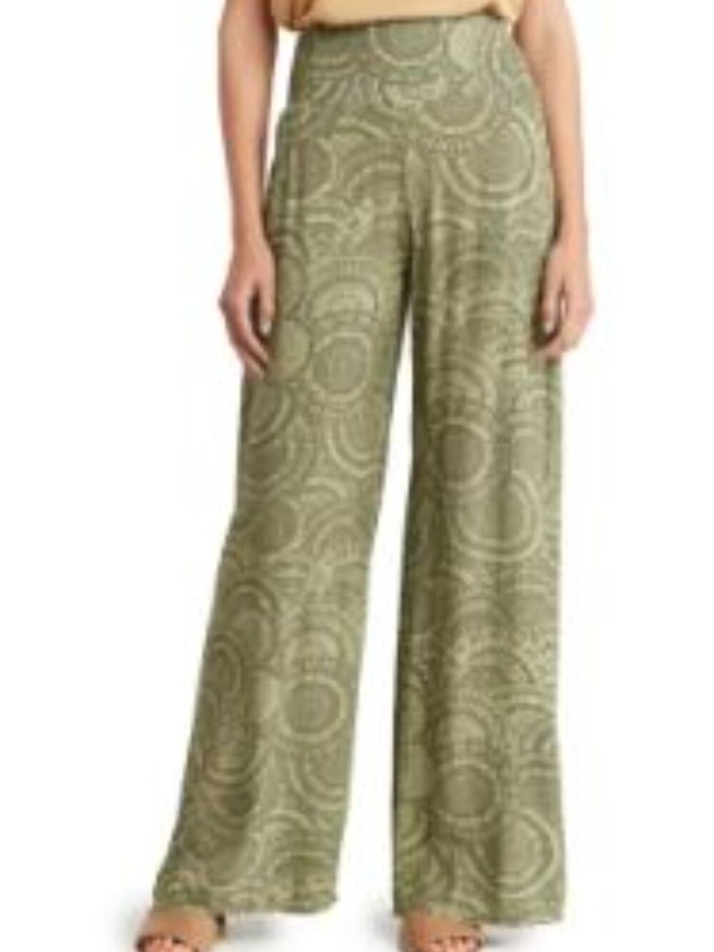 Three Dots Women’s Medallion Print Wide Leg Loose Pants Sage Green Size XL